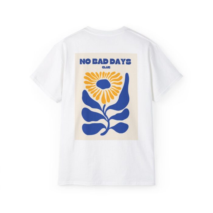 White T-shirt featuring 'No Bad Days Club' logo above a vibrant flowers.